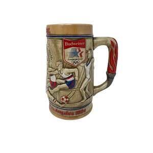 Budweiser 1984 Los Angeles Olympics Beer Stein Ceramarte Brazil Torch Handle